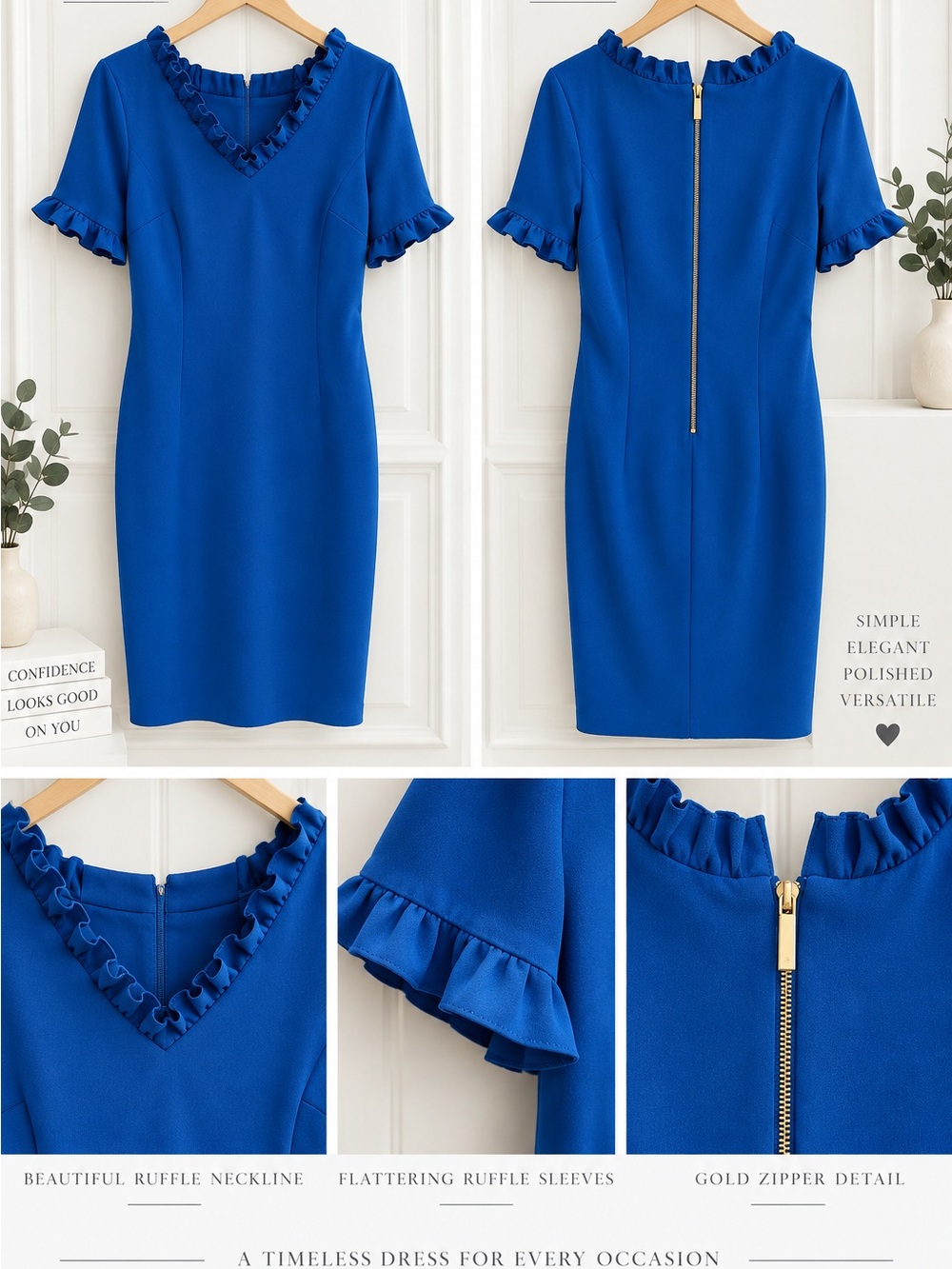 Calvin Klein Royal Blue Ruffle-Trim Sheath Dress